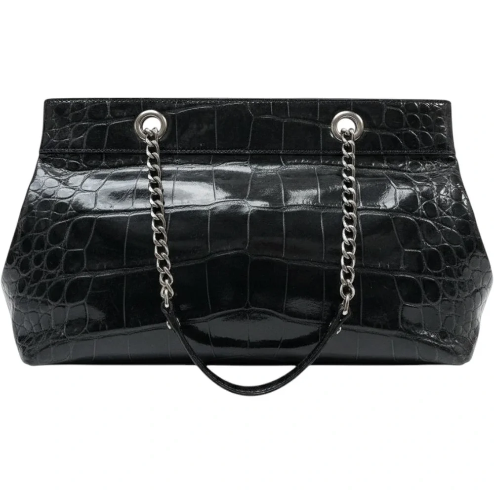 Kate Spade Black Crocodile Embossed Patent Leather Chain Tote Bag‎ Shoulder Bag